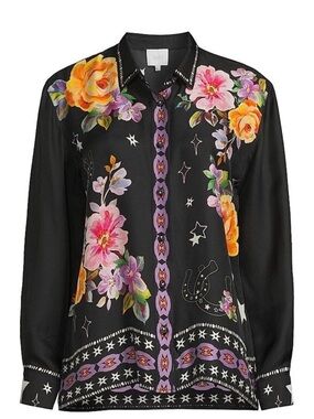 Jade Johnny Was Rosalynda Floral Button-Down Shirt Silk Blend Size Small